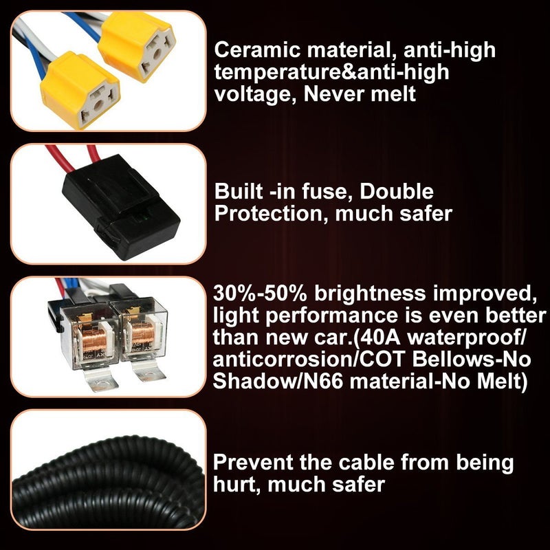 KASLIGHT 1Set 2 Headlight Wiring Harness H4 Relay Harness H6054 LED Headlight Connector Socket Kit for 9003 6054 Toyota 95-97 Tacoma 88-95 Pickup Headlamp Fix Dual Light Dim Dual Ground Problem - Image 5