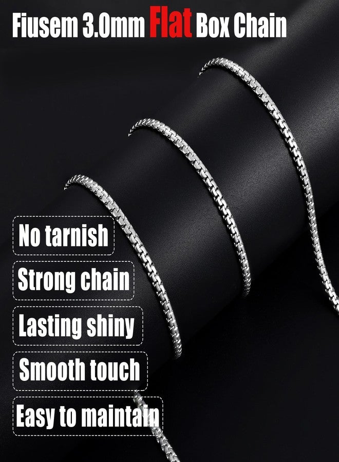 Fiusem Silver Tone Box Chains for Men, 2.5/3/4/4.5/5mm Stainless Steel Flat Box Chain Necklace, Necklaces for Men and Women 16-28 Inches, 20 Inches, Stainless Steel, No Gemstone - Image 4
