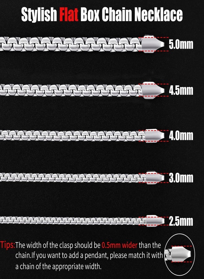 Fiusem Silver Tone Box Chains for Men, 2.5/3/4/4.5/5mm Stainless Steel Flat Box Chain Necklace, Necklaces for Men and Women 16-28 Inches, 20 Inches, Stainless Steel, No Gemstone - Image 2