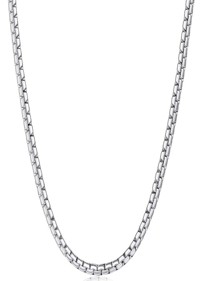 Fiusem Silver Tone Box Chains for Men, 2.5/3/4/4.5/5mm Stainless Steel Flat Box Chain Necklace, Necklaces for Men and Women 16-28 Inches, 20 Inches, Stainless Steel, No Gemstone - Image 1