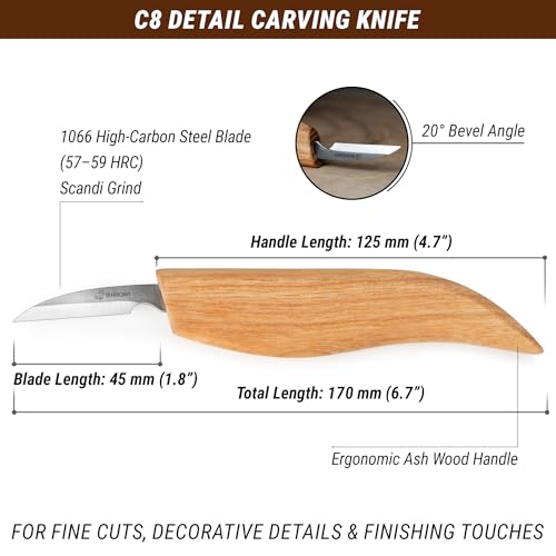 BeaverCraft Wood Chip Carving Knife C8 1.8" Sloyd Whittling Knife for Detail - Wood Carving Tools for Beginners and Kids - Image 2