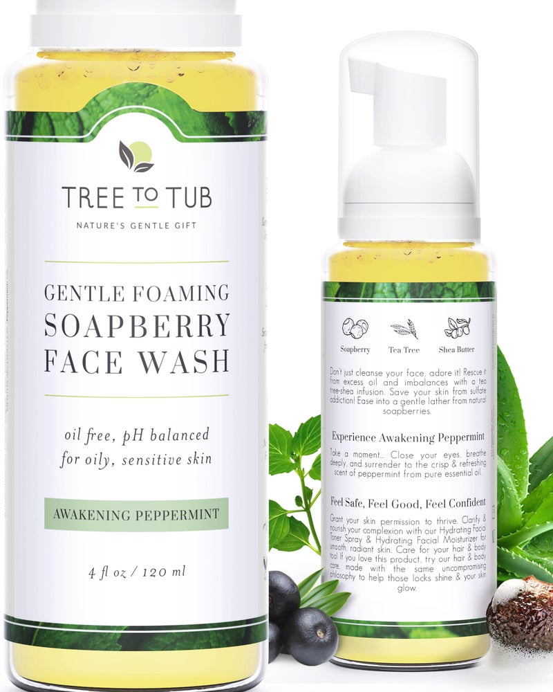 Tree to Tub Sensitive Skin Face Wash for Oily or Combination Skin - Gentle Tea Tree Face Cleanser for Women & Men, Oil Free Daily Foaming Facial Cleanser w/Organic Aloe Vera, All Natural Peppermint - Image 1