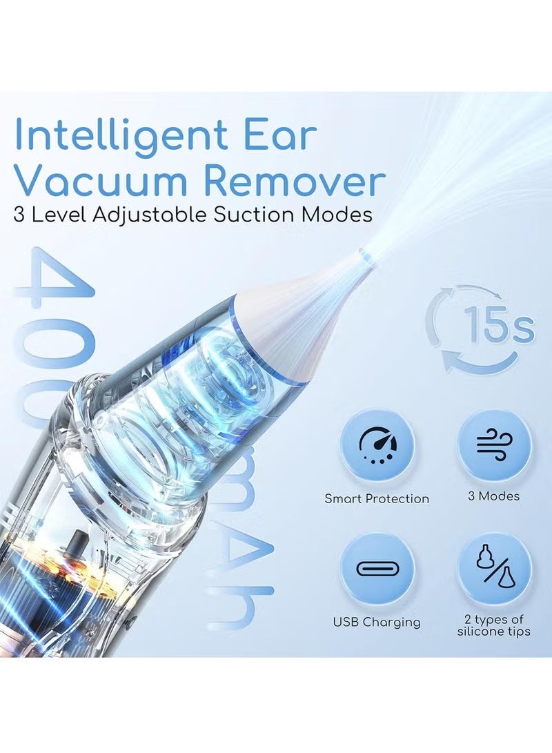 X-level Ear Vacuum Wax Remover, Ear Wax Removal with 8 Pcs Ear Pick, Ear Wax Removal Tool with Strong Suction, Ear Vacuum with Charging Cable, Ear Suction Device for Adults and Kids (White) - Image 2