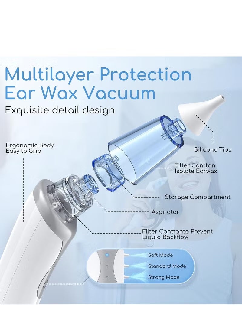 X-level Ear Vacuum Wax Remover, Ear Wax Removal with 8 Pcs Ear Pick, Ear Wax Removal Tool with Strong Suction, Ear Vacuum with Charging Cable, Ear Suction Device for Adults and Kids (White) - Image 4