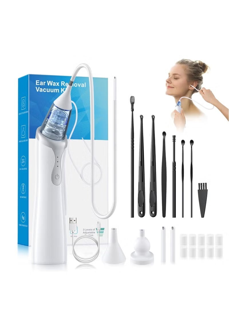 X-level Ear Vacuum Wax Remover, Ear Wax Removal with 8 Pcs Ear Pick, Ear Wax Removal Tool with Strong Suction, Ear Vacuum with Charging Cable, Ear Suction Device for Adults and Kids (White) - Image 1