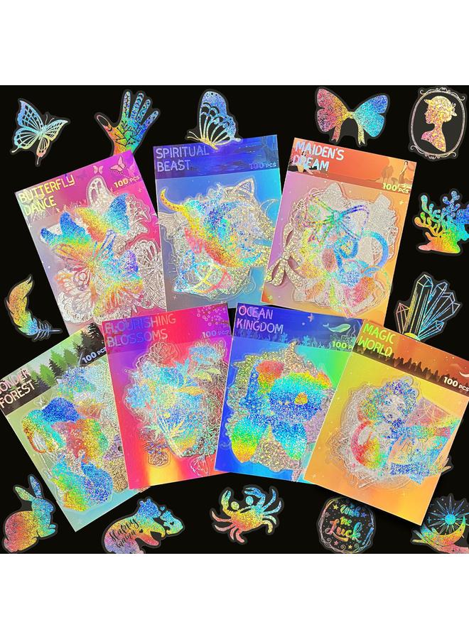 Bluejw 100 Transparent Laser Stickers New PET Creative Diy Retro Laser Hand Account Holographic Stickers - Image 2