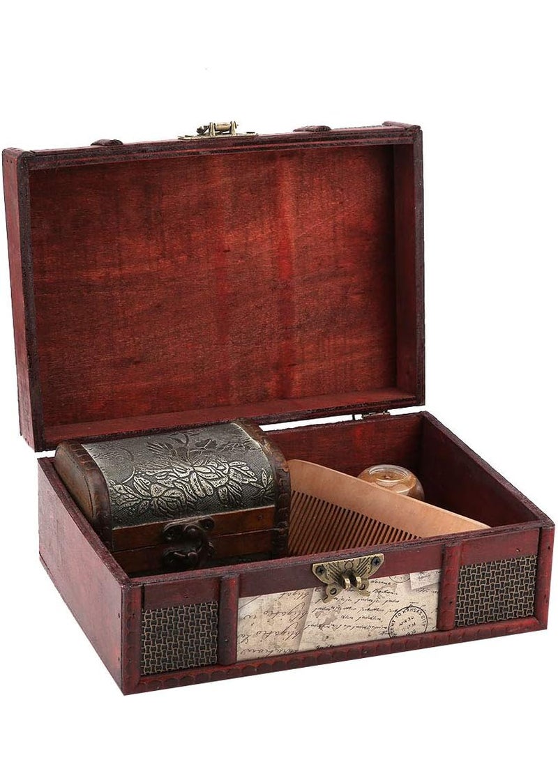 HURRISE HURRISE Vintage Wooden Storage Box Small Size Jewelry Organizer Book Retro Storage Box Vintage Decorative Wooden Jewelry Box Jewelry Treasure ChestStamp with lock  - Image 1