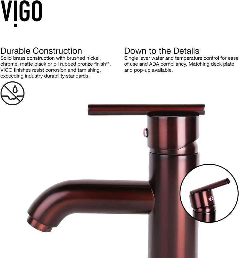 VIGO 17 L 17 W 13 H Golden Greek Glass Round Vessel Sink Set in Brown with Faucet and Drain VGT127 - Image 5