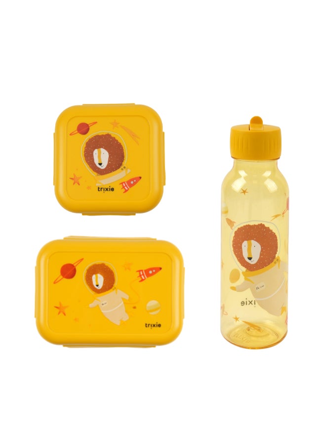 Trixie School Lunch Set of 3 - Leakproof Lunch Box With Clips + Leakproof Snack Box + 500ml Tritan Bottle - Mr. Lion - Image 1