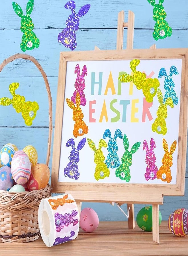 Hrnsnails 500Pcs Easter Bunny Stickers Roll - Laser Bunny Shape Self-Adhesive Sealing Stickers, 6 Colors 1.5inch Waterproof Decals for Easter Spring Party Envelope Scrapbook Decor - Image 4