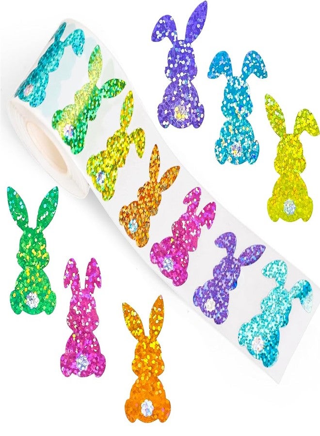 Hrnsnails 500Pcs Easter Bunny Stickers Roll - Laser Bunny Shape Self-Adhesive Sealing Stickers, 6 Colors 1.5inch Waterproof Decals for Easter Spring Party Envelope Scrapbook Decor - Image 1