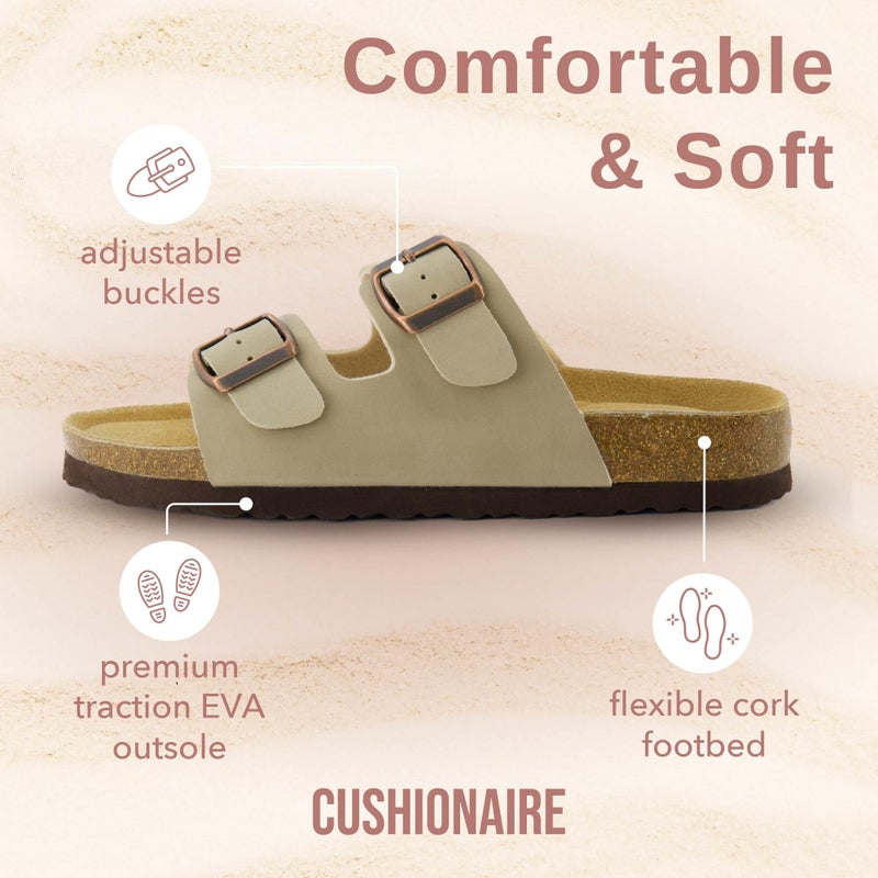 CUSHIONAIRE CUSHIONAIRE Lane Cork Footbed Sandals for Women – Comfortable Double Buckle Slip-On with Genuine Suede Footbed & Arch Support Slides for Women Footwear, STONE 8 - Image 4