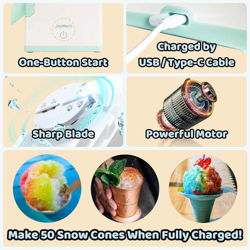kankin mart kankin mart Ice Shaver with Builtin Rechargeable Batteries Perfect for Outdoor and Home Use Portable Shaved Ice Machine Snow Cone Machine Smart Ice Crusher  - Image 3