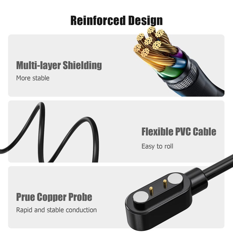 Ancable Smart Watch Charger for Letsfit Willful YAMAY VeryFitPro, [ 2-Pack 3.3-Feet ] Replacement Magnetic Watch USB Charging Cable Cord for SW021 SW023 Letsfit ID205L ID205U ID205S SW025 Uwatch 3S 3 2 2S - Image 2