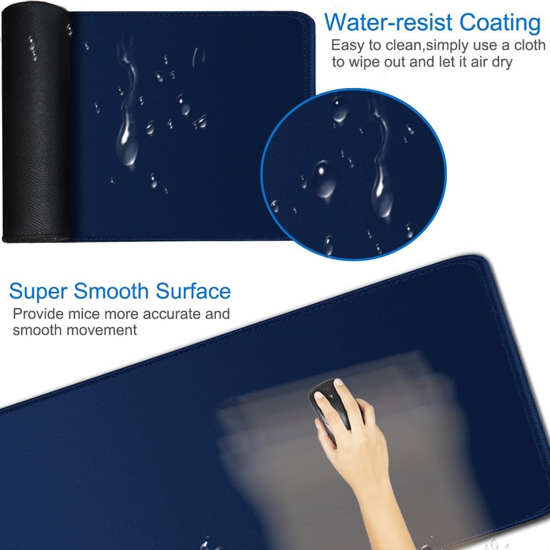 Naukay Large Mouse Pad, 31.5x15.7 inch Large Extended Computer Keyboard Mouse Mat, Water Resist Non-Slip Mousepad Rubber Base Long XXL Desk Mouse Pad for Work & Gaming, Office & Home, Dark Blue - Image 3