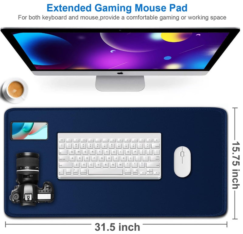 Naukay Large Mouse Pad, 31.5x15.7 inch Large Extended Computer Keyboard Mouse Mat, Water Resist Non-Slip Mousepad Rubber Base Long XXL Desk Mouse Pad for Work & Gaming, Office & Home, Dark Blue - Image 2