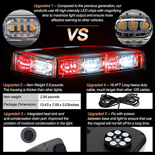 ASPL 48LED Roof Top Strobe Lights, High Visibility Emergency Safety Warning LED Mini Strobe Light bar with Magnetic Base for 12-24V Snow Plow, Trucks, Construction Vehicles (Red/White) - Image 2
