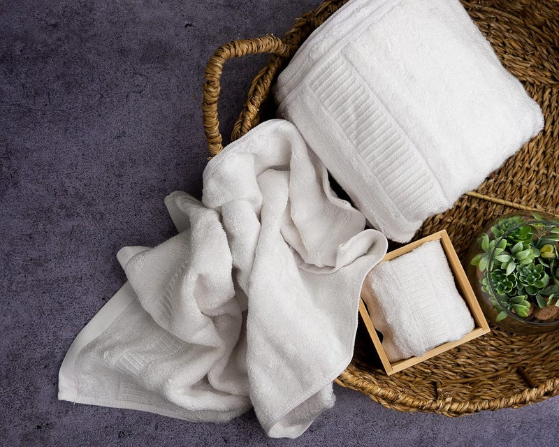 Mush Bamboo Towel: Ultra Soft, Absorbent, Eco 600 GSM 6 Pieces (2 Bath, 2 Hand, 2 Face) Couple Gift Set (Cream & Green) (Pink & White) - Image 4