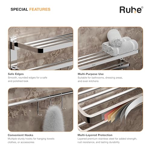 Ruhe® Dual Folding Towel Rack | Premium Grade Stainless Steel Dual Folding Towel Rack/Towel Holder/Towel Stand/Accessories for Bathroom and Kitchen | (24 Inches) - Image 5