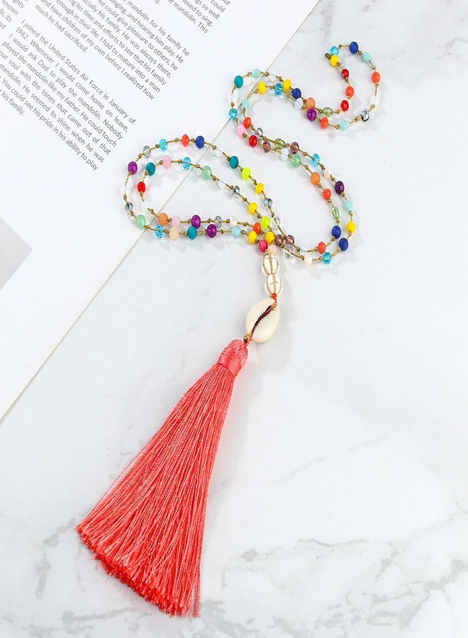 KELITCH Rainbow Crystal Strand Necklaces Shell Tassel Long Necklaces Boho Fashion Jewelry - Image 2