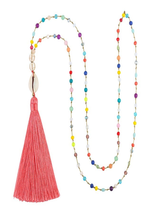 KELITCH Rainbow Crystal Strand Necklaces Shell Tassel Long Necklaces Boho Fashion Jewelry - Image 1