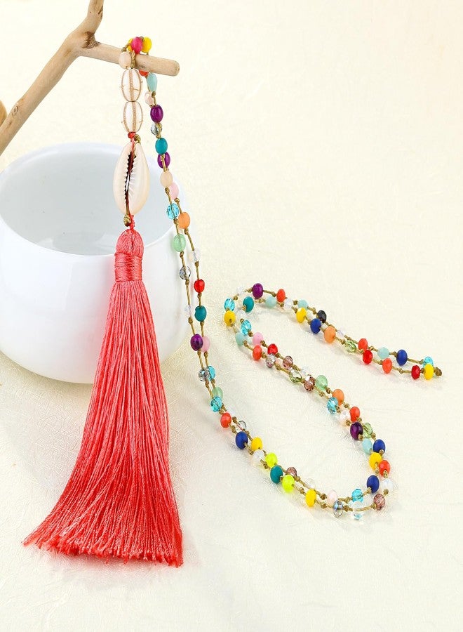 KELITCH Rainbow Crystal Strand Necklaces Shell Tassel Long Necklaces Boho Fashion Jewelry - Image 3