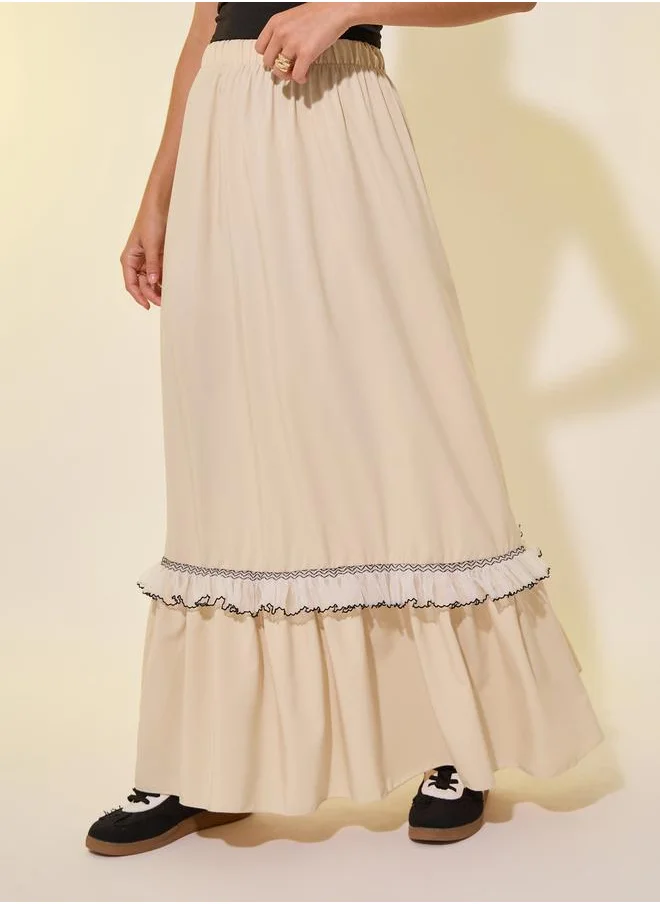 Styli Mid Rise A-Line Lace Detail Maxi Skirt