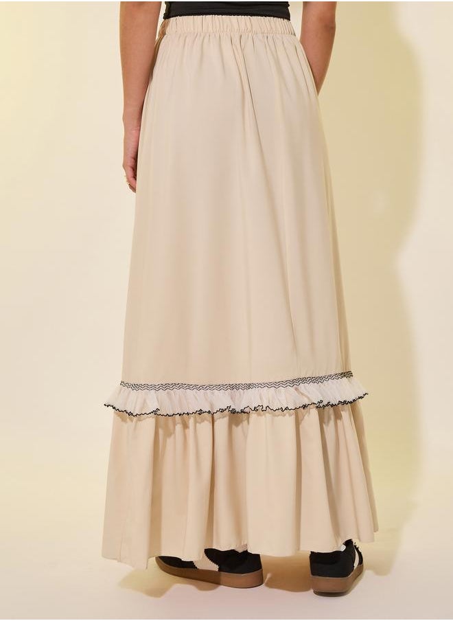 Take Two Mid Rise A-Line Lace Detail Maxi Skirt  - Image 4