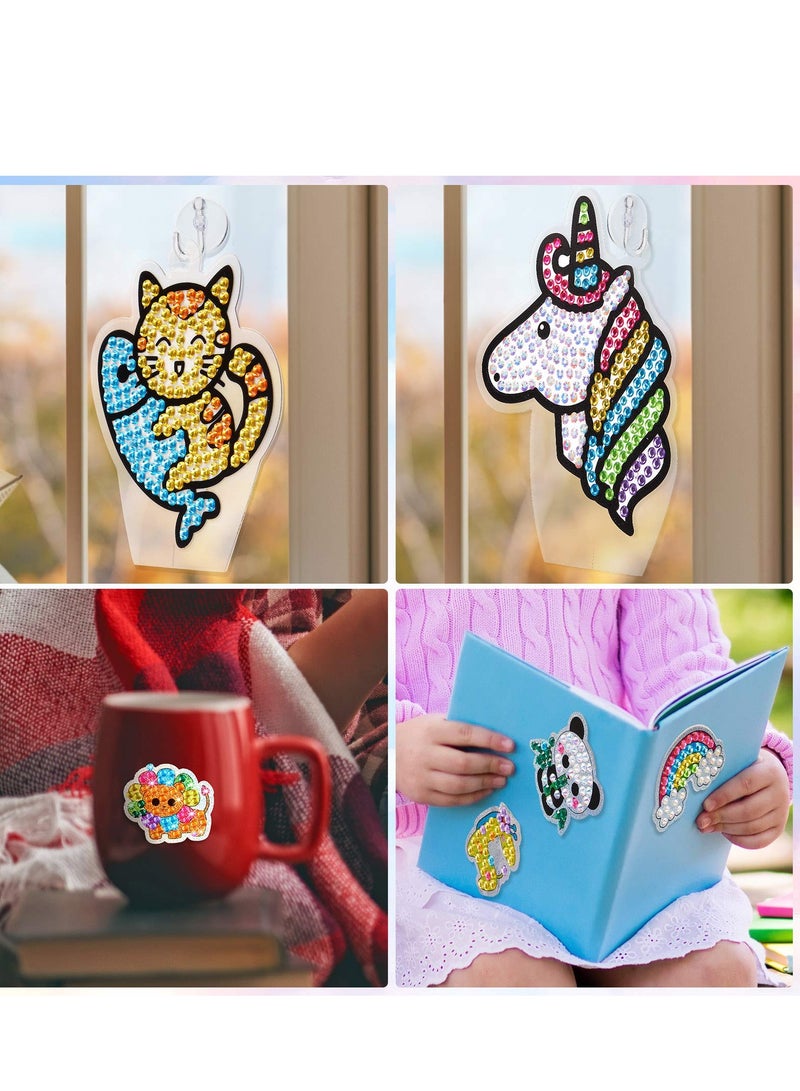 SOLARAE طقم رسم الماس للأطفال، 24 قطعة ملصقات حيوانات كرتونية يونيكورن 5D لرسم الماس، أدوات رسم DIY مناسبة لفنون وحرف الأطفال ملصقات فن الماس - Image 3