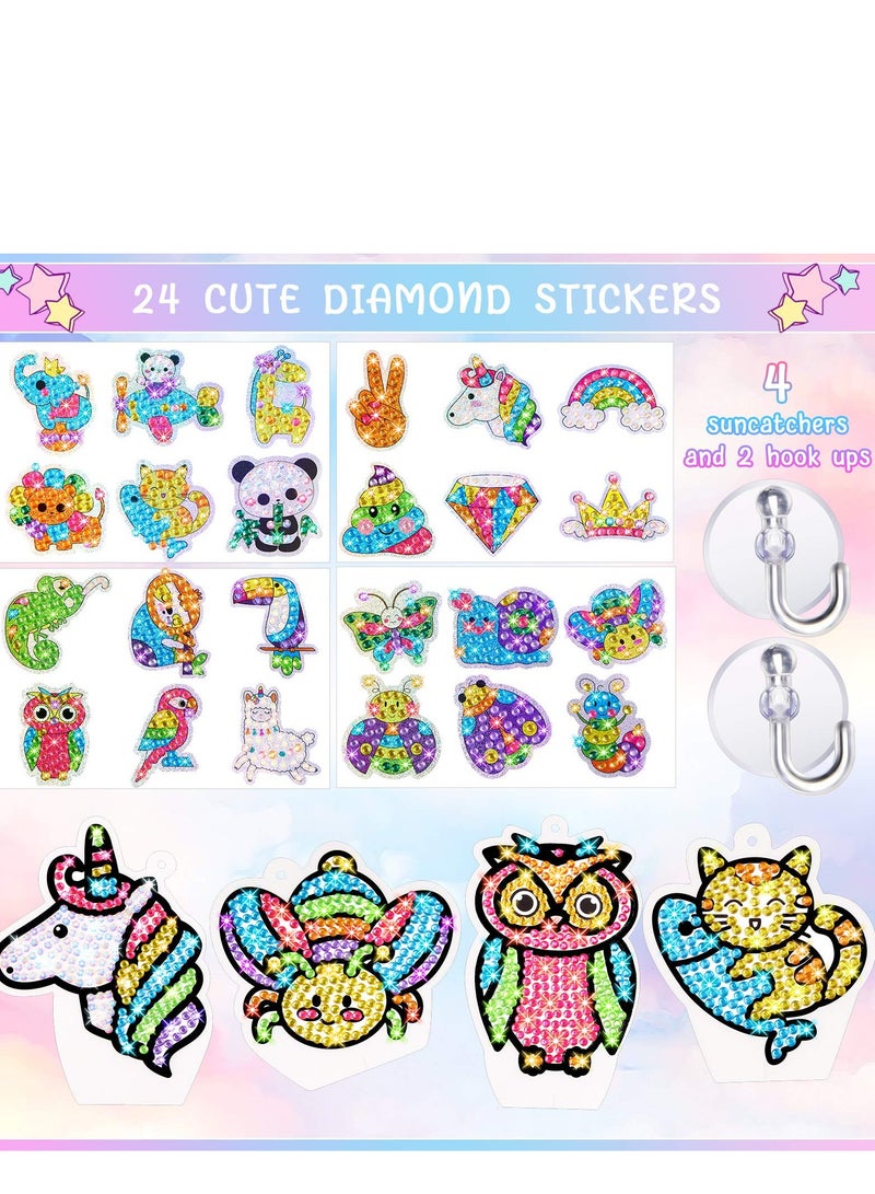 SOLARAE طقم رسم الماس للأطفال، 24 قطعة ملصقات حيوانات كرتونية يونيكورن 5D لرسم الماس، أدوات رسم DIY مناسبة لفنون وحرف الأطفال ملصقات فن الماس - Image 4