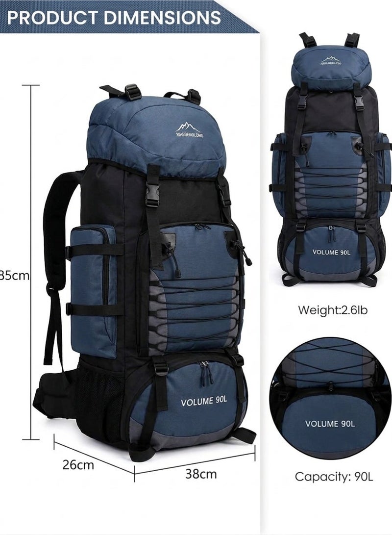 90L Outdoor Travel Backpack,Outdoor Tactical Mountaineering Sports Backpack, Large Capacity Backpacks Blue - Image 2