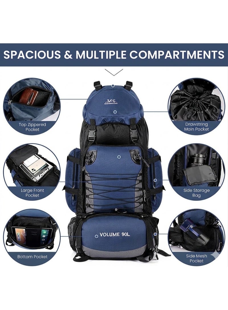90L Outdoor Travel Backpack,Outdoor Tactical Mountaineering Sports Backpack, Large Capacity Backpacks Blue - Image 4