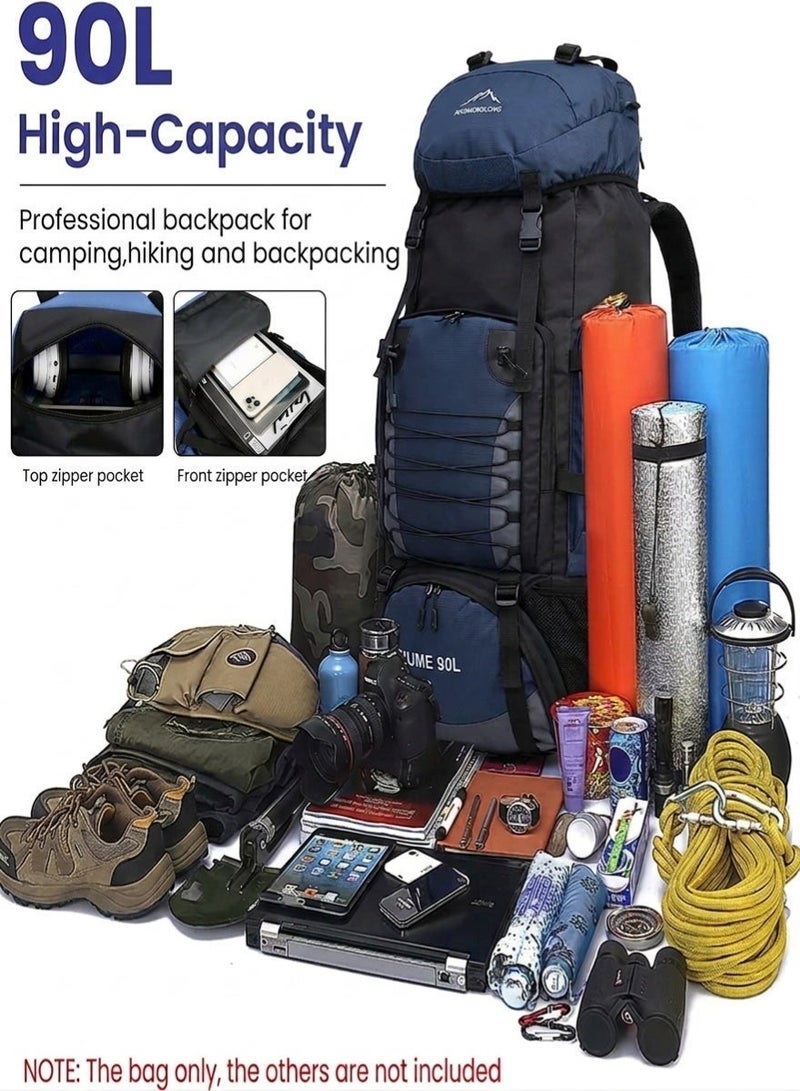 90L Outdoor Travel Backpack,Outdoor Tactical Mountaineering Sports Backpack, Large Capacity Backpacks Blue - Image 3