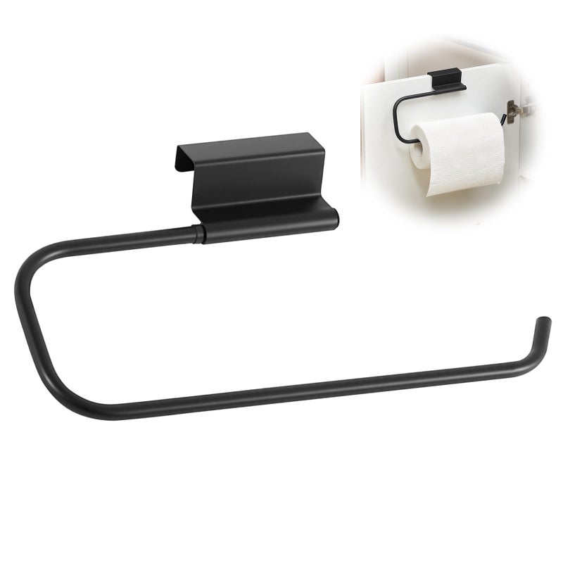 Yaocom حامل مناشف ورقية من ياوكوم مقاس 12.4 بوصة لباب الخزانة، وحدة تخزين وتوزيع مناشف ورقية تحت الحوض للمطبخ والحمام وغرفة الغسيل (أسود، قطعة واحدة) - Image 1