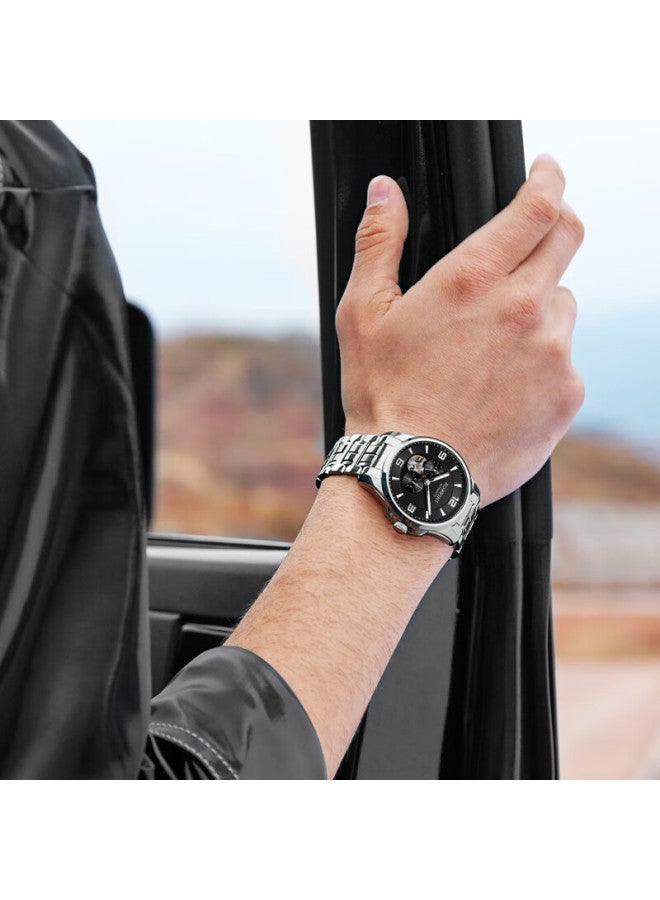 Rossini Men's Mechanical Watch Tungsten Steel Luminous Skeleton Black Dial Steel Band 519939 Birthday Gift - Image 5