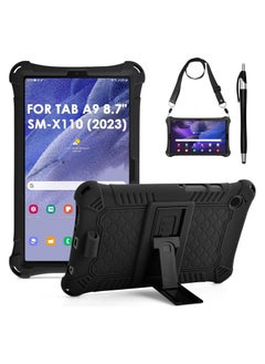 Silicone Case Compatible with Samsung Galaxy Tab A9 Case 8.7 inch (SM-X110/ SM-X115/ SM-X117) Soft Rubber Case with Stylus Pen Shoulder Strap Galaxy Tab A9 Case