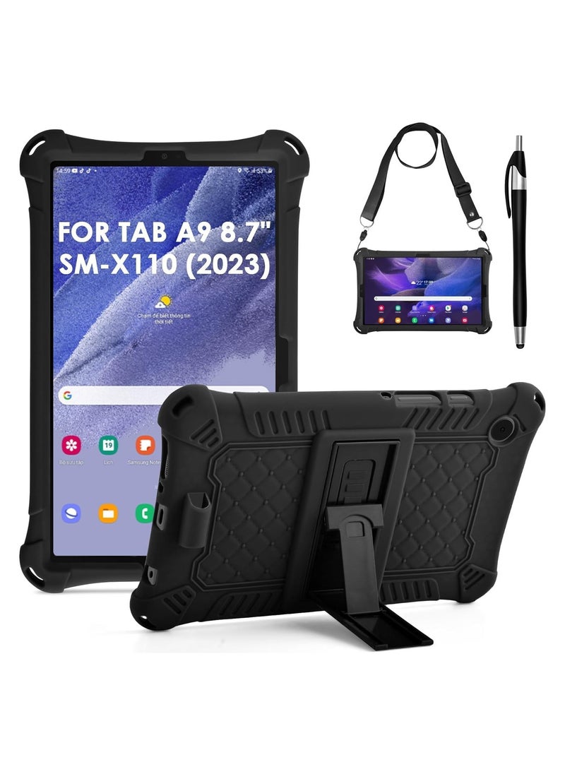 Generic - Silicone Case Compatible with Samsung Galaxy Tab A9 Case 8.7 inch (SM-X110/ SM-X115/ SM-X117) Soft Rubber Case with Stylus Pen Shoulder Strap Galaxy Tab A9 Case - Image 1