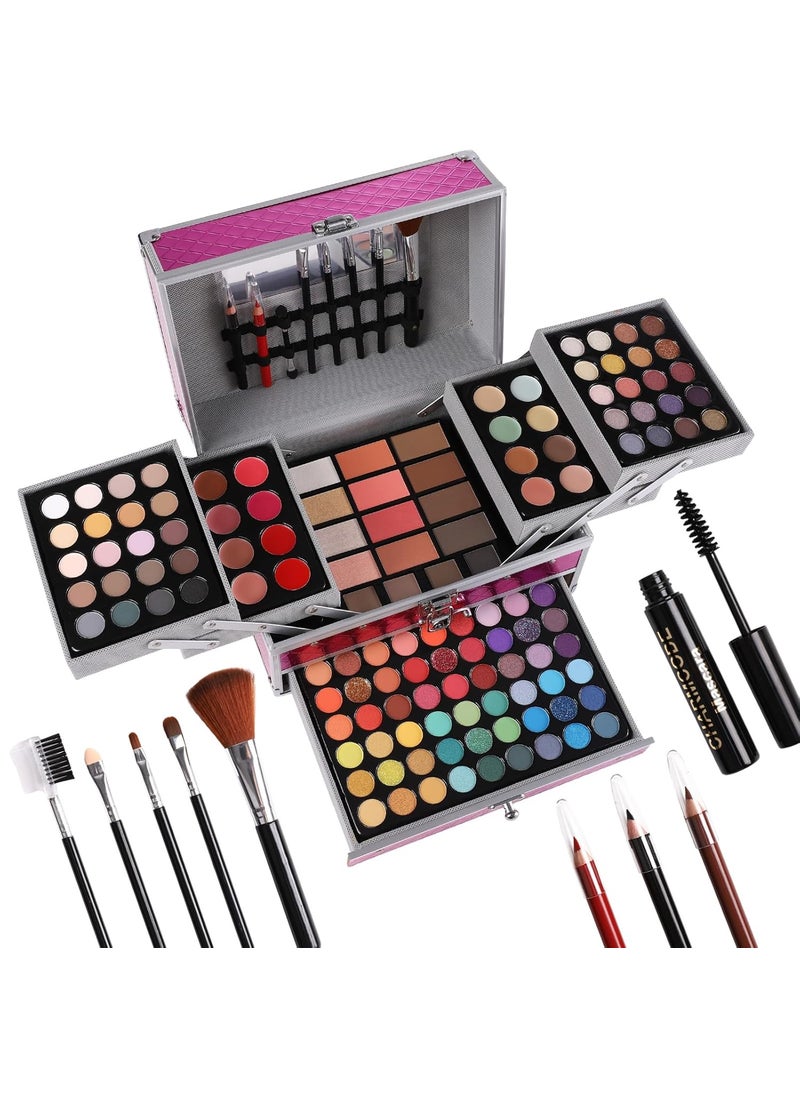 CHARMCODE All in One Makeup Gift Set for Women Girls Full Kit, Includes Eyeshadow, Lipstick, Concealer, Highlighter, Eyebrow Powder, Blush, Contour, Lip Liners, Eyeliner, Brushes (Cerise) 