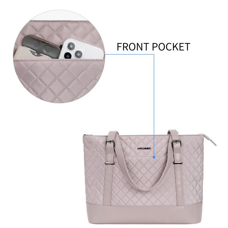 KROSER Laptop Tote Bag 15.6 Inch with USB Port, Large Work Tote Bag Computer Shoulder Bag for Women, Laptop Carrying Case Stylish Handbag Gift for Office Business Travel(Grey Pink) - Image 5