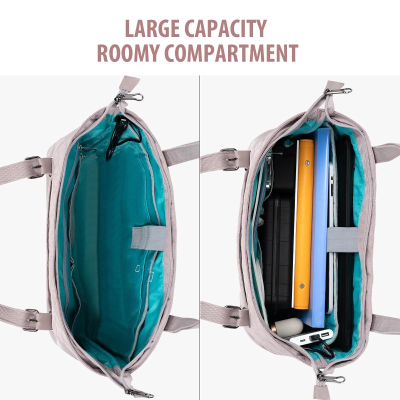 KROSER Laptop Tote Bag 15.6 Inch with USB Port, Large Work Tote Bag Computer Shoulder Bag for Women, Laptop Carrying Case Stylish Handbag Gift for Office Business Travel(Grey Pink) - Image 2