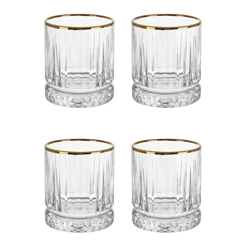 Simply Kitchen  Set Of 4 Cocktail Tumblers 355 Ml Elysia Golden Touch Transparent And Gold  | Best Price UAE