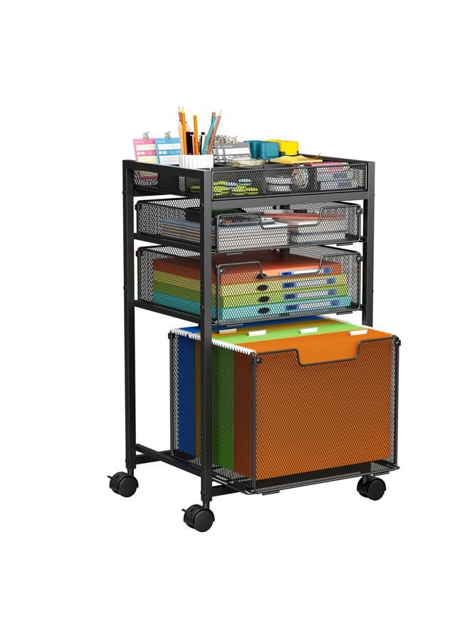 JKsmart Rolling File Cart with 3 Storage Drawers, Under Desk Filing Cabinet with DIY Divider, Hanging File Folder Organizer on Wheels, Fits A4/Letter Size, Metal Utility Cart for Home Office, Black - Image 1