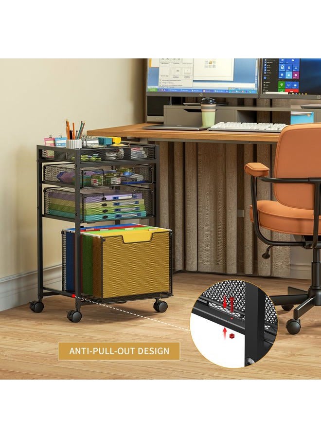 JKsmart Rolling File Cart with 3 Storage Drawers, Under Desk Filing Cabinet with DIY Divider, Hanging File Folder Organizer on Wheels, Fits A4/Letter Size, Metal Utility Cart for Home Office, Black - Image 5