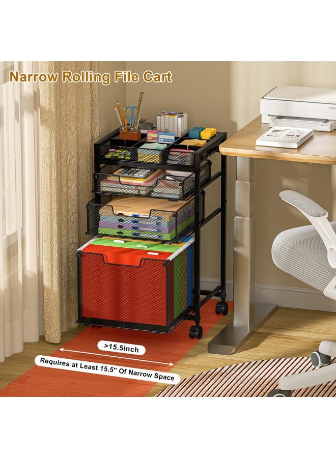 JKsmart Rolling File Cart with 3 Storage Drawers, Under Desk Filing Cabinet with DIY Divider, Hanging File Folder Organizer on Wheels, Fits A4/Letter Size, Metal Utility Cart for Home Office, Black - Image 3