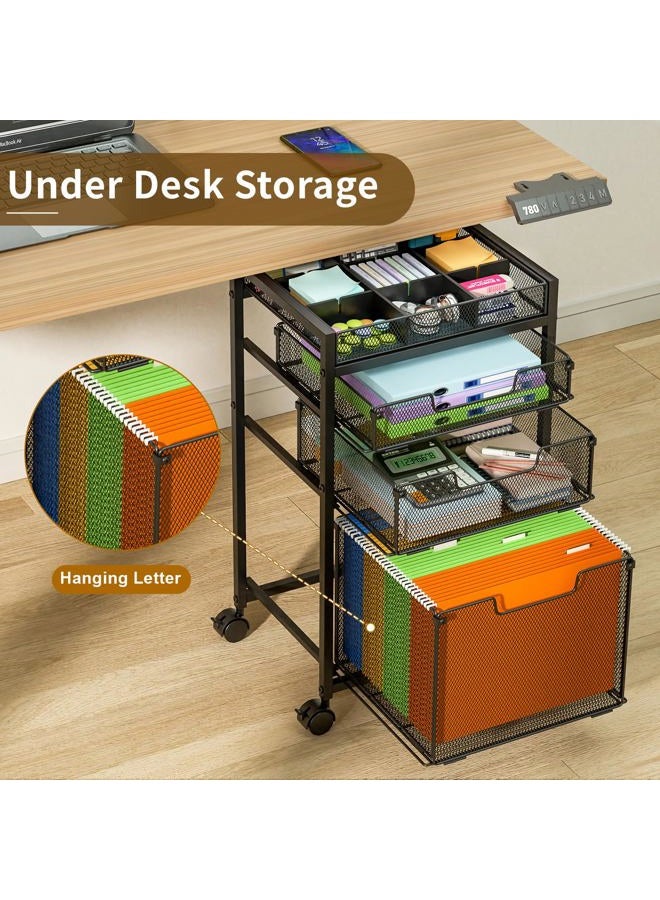 JKsmart Rolling File Cart with 3 Storage Drawers, Under Desk Filing Cabinet with DIY Divider, Hanging File Folder Organizer on Wheels, Fits A4/Letter Size, Metal Utility Cart for Home Office, Black - Image 2