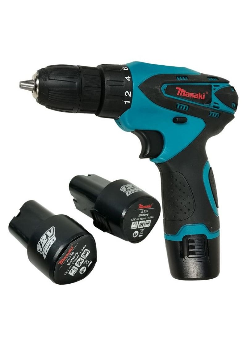 Masaki - MASAKI Wireless Electric Screwdriver Cordless Drill Machine 2 Batteries 12V 1.5Ah 1300rpm 10mm JL330 - Image 1