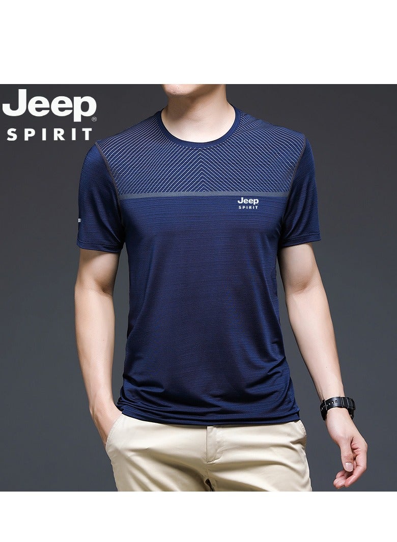 Jeep Men's Ice Silk Short Sleeved T-shirt Round Neck Pullover Sweatshirt Simple Running Top  - Image 1