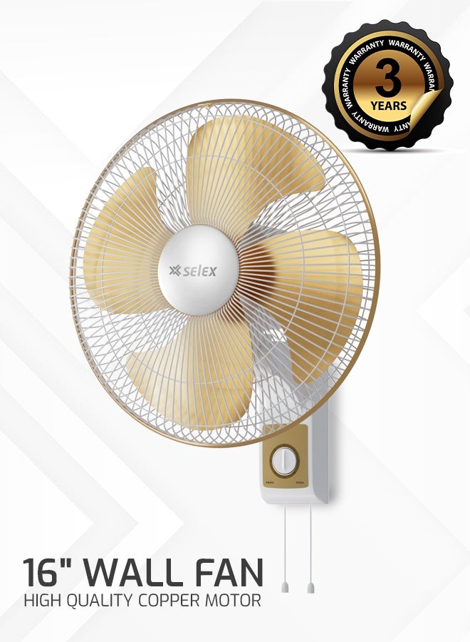 16" Wall Fan High Performance Fan with 3-Speed Controls, 4 Leaf Blades and 2 Pull String Cords, High Quality Copper Motor for High Speed Wind 70 W  (3 Years Warranty)
