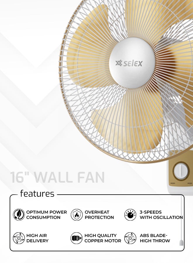 16" Wall Fan High Performance Fan with 3-Speed Controls, 4 Leaf Blades and 2 Pull String Cords, High Quality Copper Motor for High Speed Wind 70 W  (3 Years Warranty)