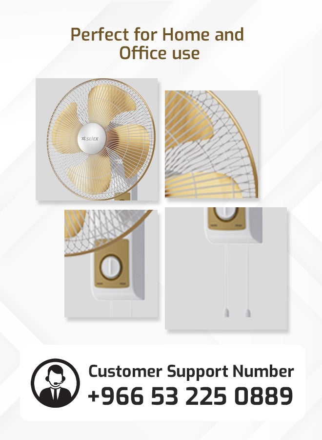 16" Wall Fan High Performance Fan with 3-Speed Controls, 4 Leaf Blades and 2 Pull String Cords, High Quality Copper Motor for High Speed Wind 70 W  (3 Years Warranty)